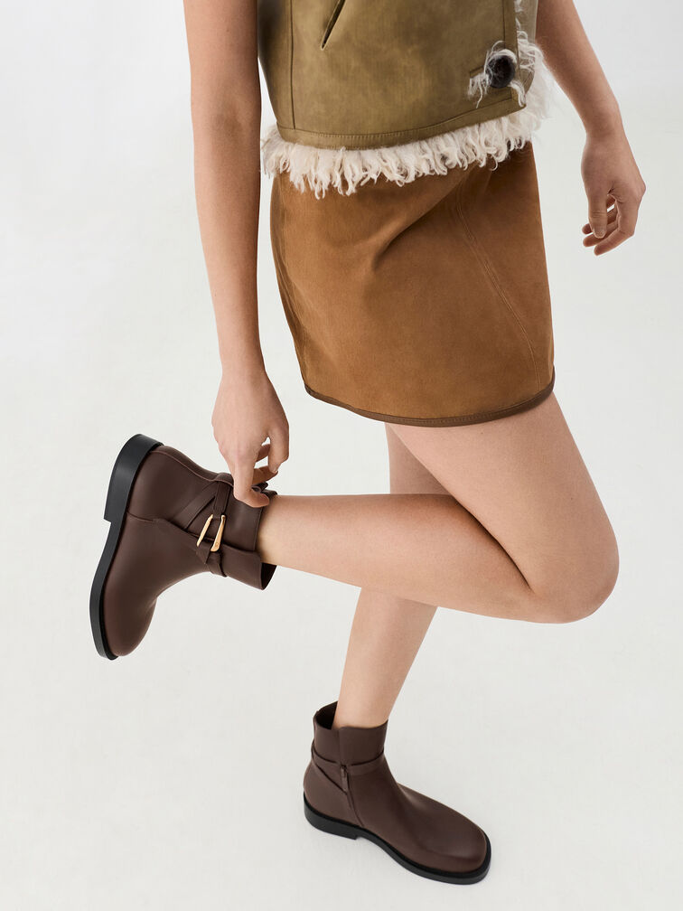 Daena Leather Metallic-Accent Ankle Boots, Dark Brown, hi-res