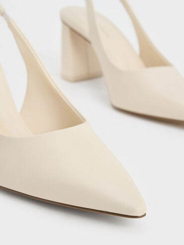 Sepatu Slingback Pumps Trapeze Heel Teagan Elastane, Chalk, hi-res