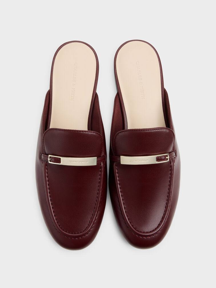 Sepatu Mules Loafer Metallic-Bar, Burgundy, hi-res