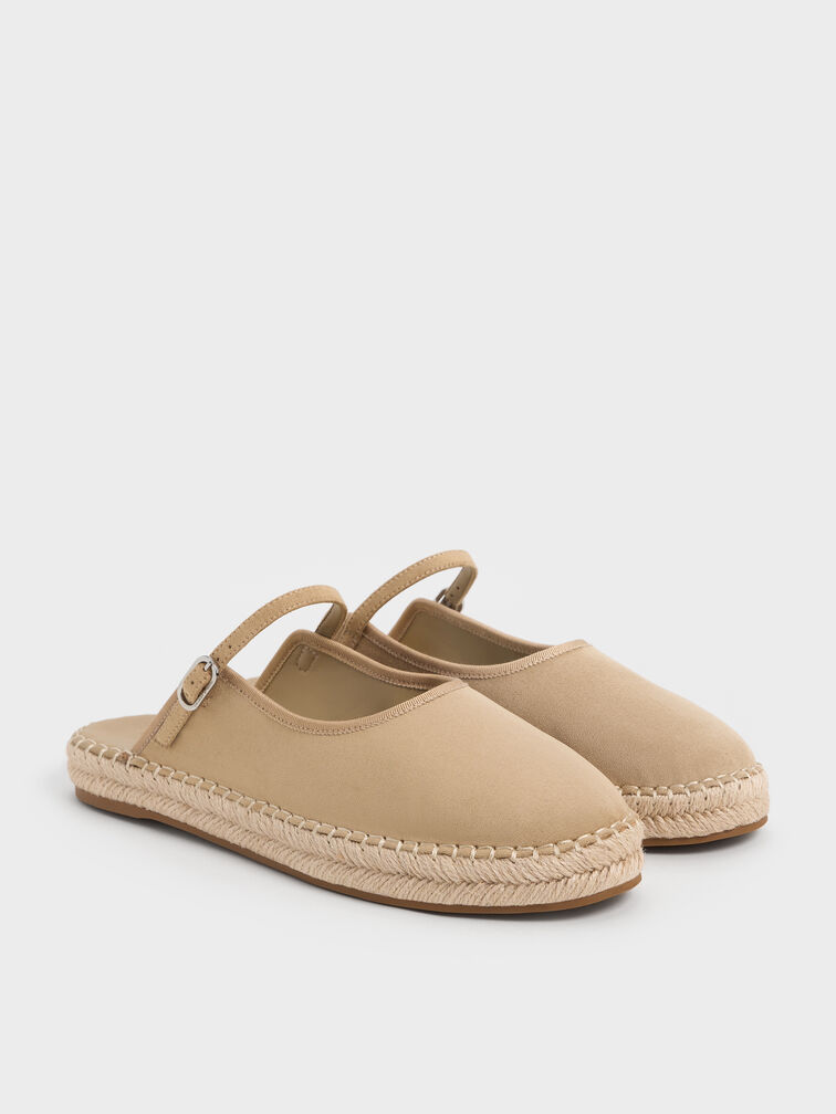 Sepatu Espadrilles Mary Jane Slip-On Faux Suede, Sand, hi-res