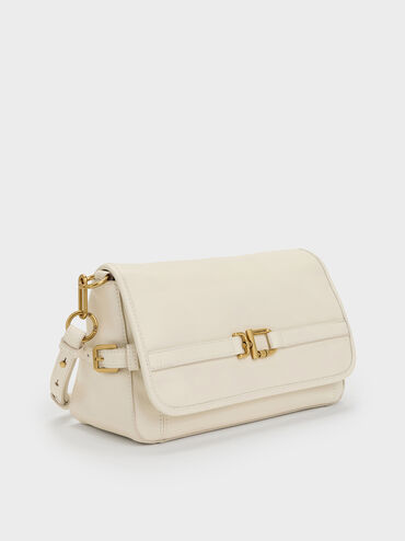 Tas Bahu Belted Metallic-Buckle Gwynne, Cream, hi-res