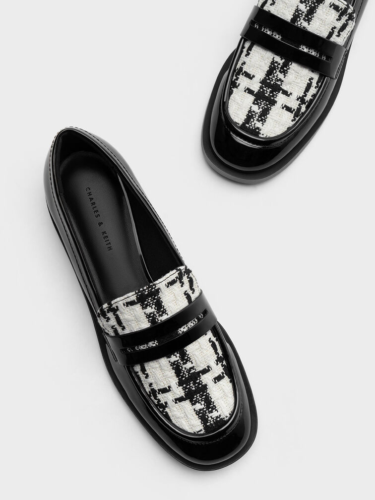 Sepatu Penny Loafers Patent Tweed, Black Patent, hi-res