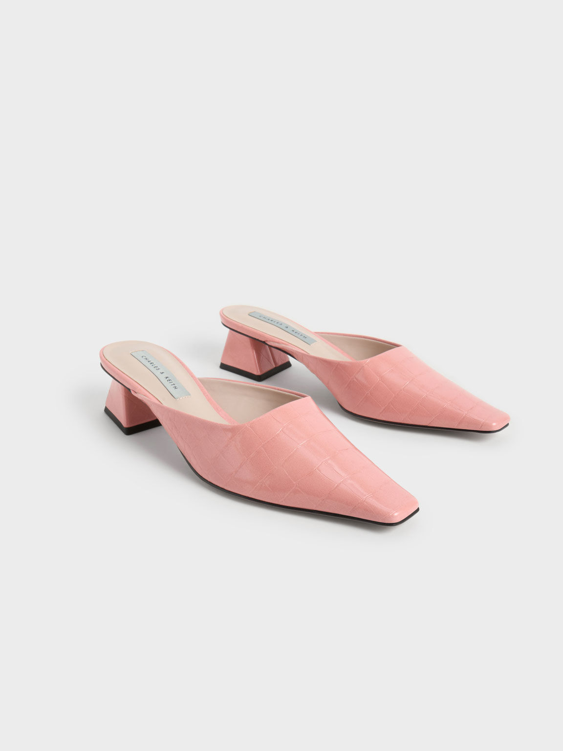 Sandal Mules Croc-Embossed Trapeze Heel, Animal Print Pink, hi-res