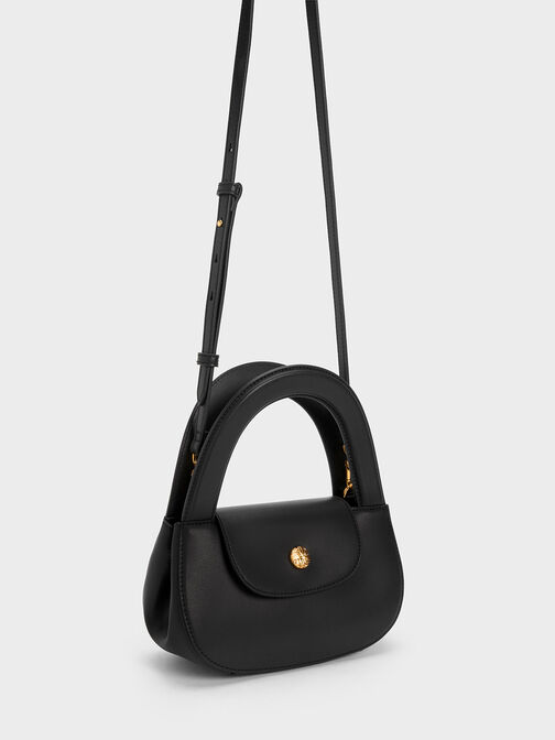 Double Handle Curved Tote, Black, hi-res