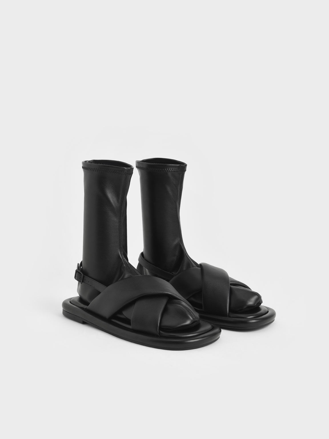 Sepatu Lucile Flat Calf Boots, Black, hi-res