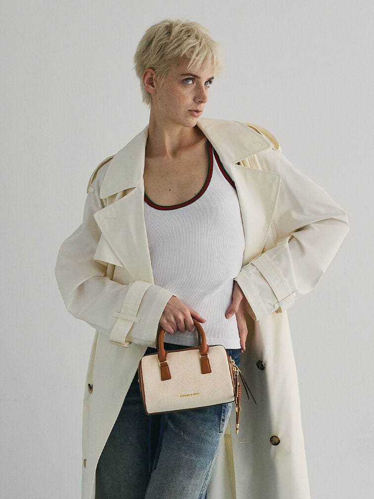 Everleigh Canvas Two-Tone Bowling Bag, Taupe Canvas, hi-res