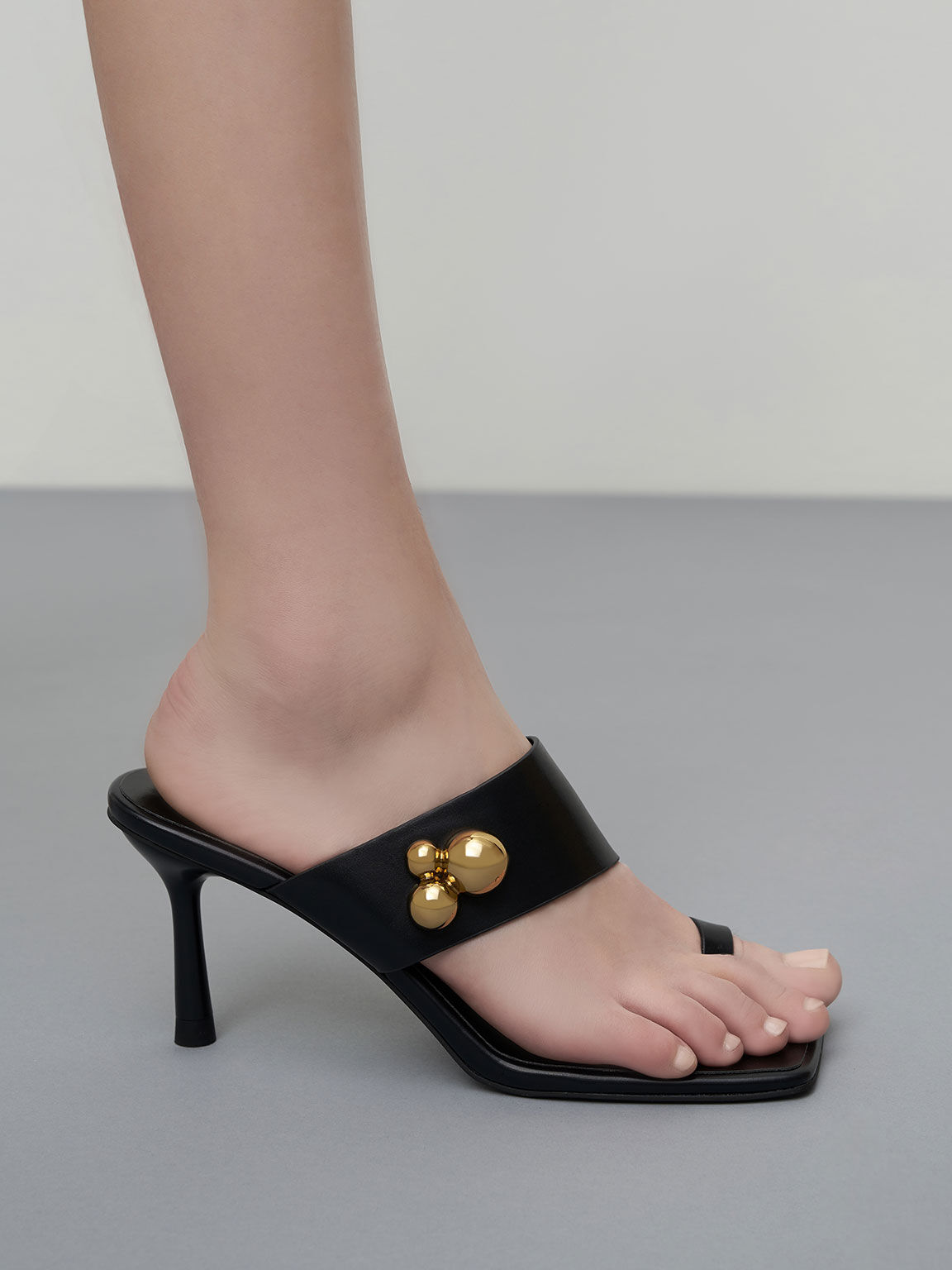 Embellished Stiletto Heel Thong Sandals, Black, hi-res