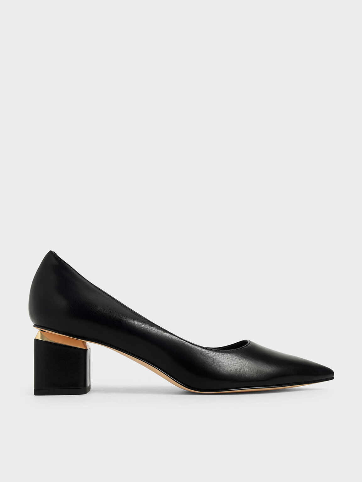 Metal Accented Pointed Toe Pumps, Black, hi-res