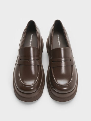 Sepatu Loafers Platform Penny Leoi, Dark Brown, hi-res