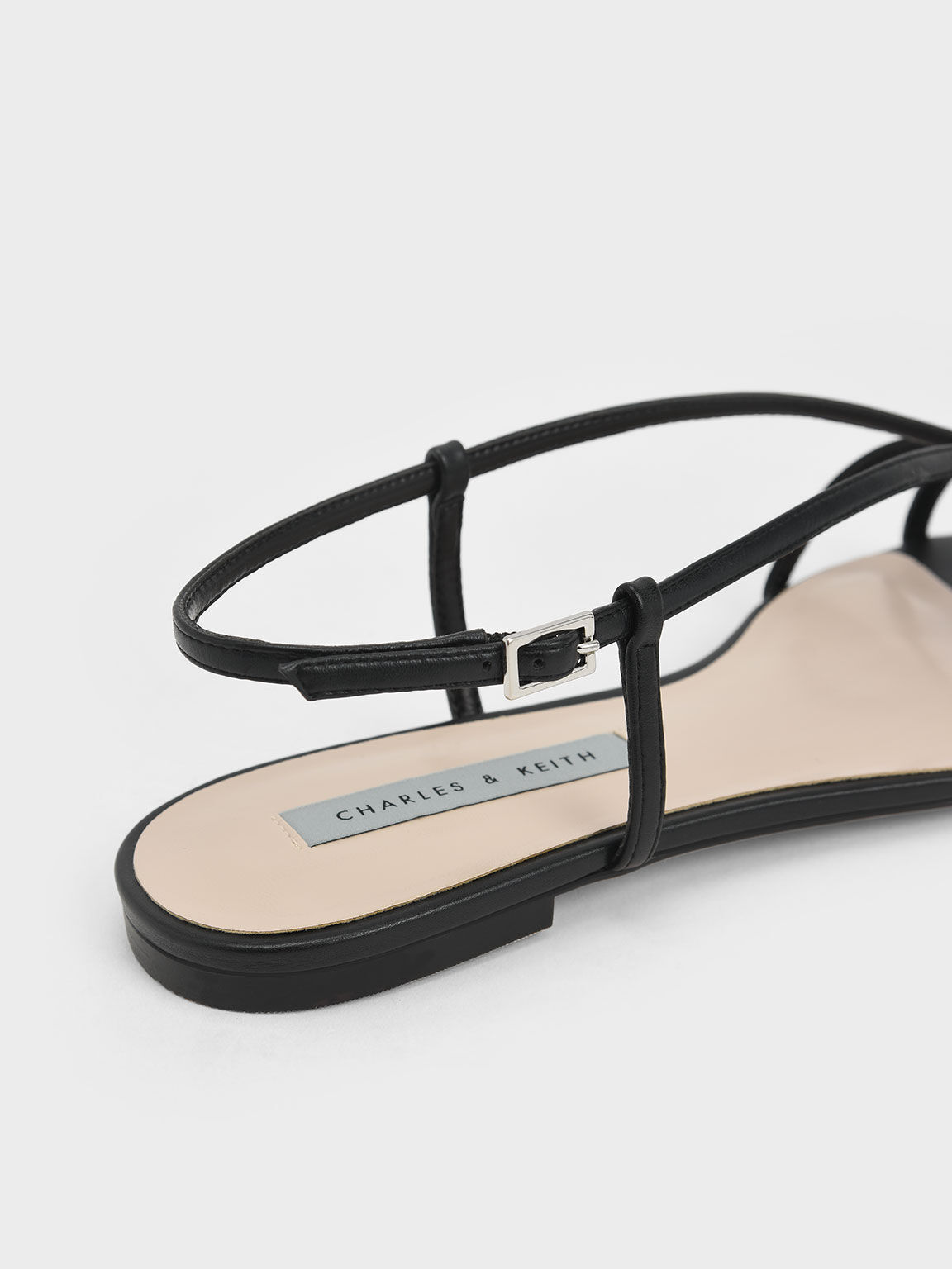 Strappy Knotted Slingback Flat Sandals, Black, hi-res