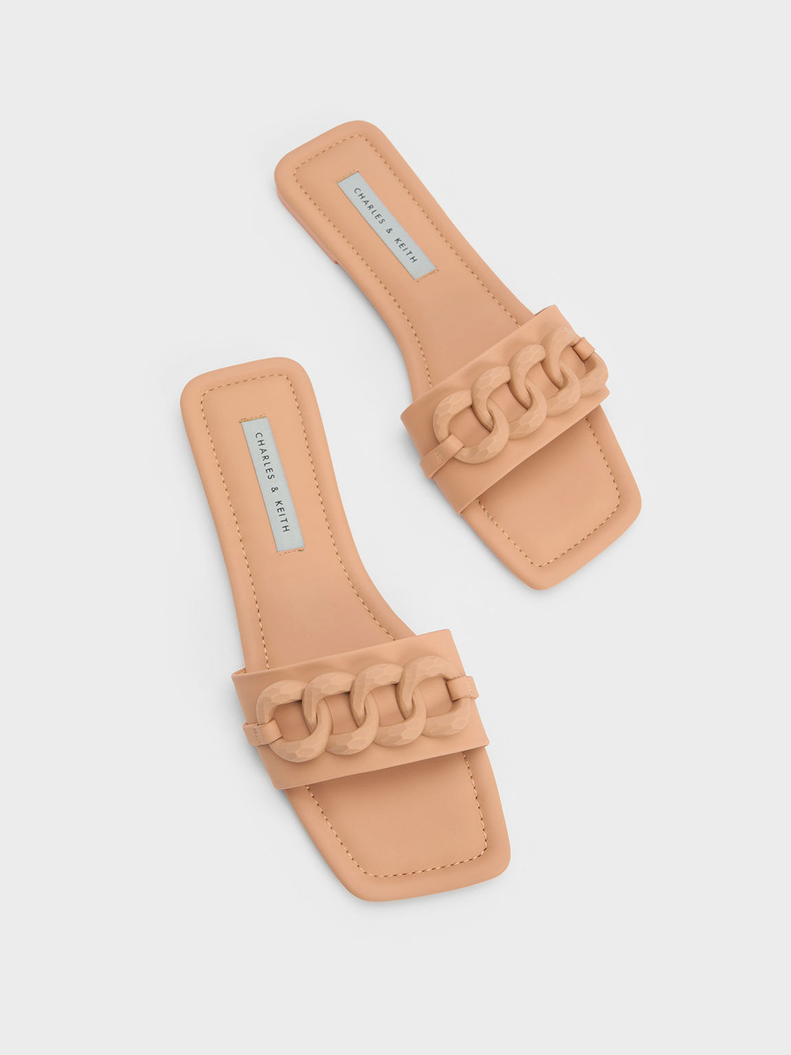 Chunky Chain-Link Slide Sandals, Camel, hi-res