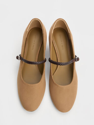 Sepatu Pumps Mary Jane Franca Fuax Suede, Sand, hi-res