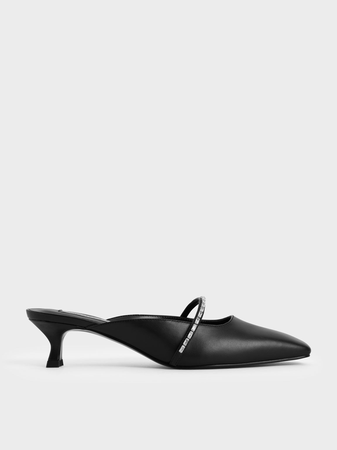 Sandal Gem-Embellished Square Toe Mules, Black, hi-res