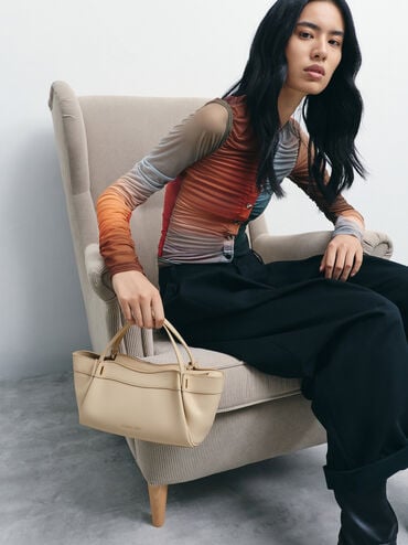 Clarice Pleated Double-Handle Tote Bag, Dusted Oat, hi-res