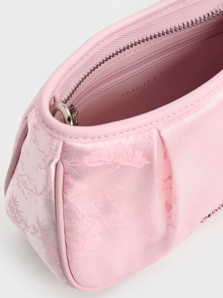 Recycled Satin Floral-Print Shoulder Bag, Pink, hi-res