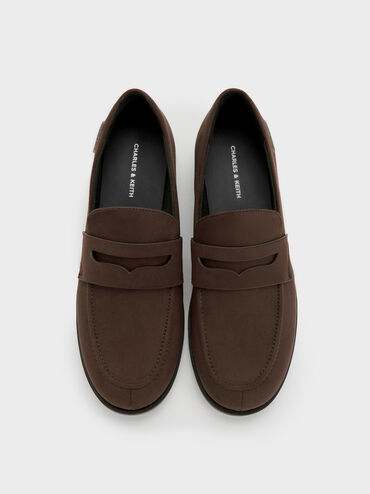 Sepatu Loafers Penny Arven Faux Suede, Dark Brown Textured, hi-res