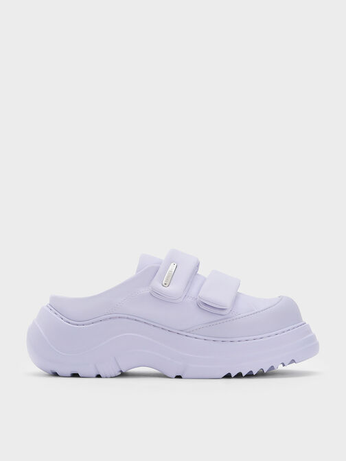 Nylon Padded Double-Strap Slip-On Sneakers, Lilac, hi-res