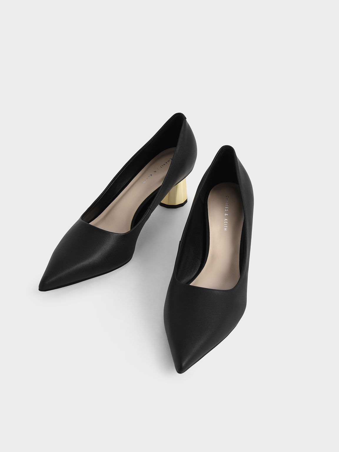Sepatu Pumps Cone Heel Pointed-Toe, Black, hi-res