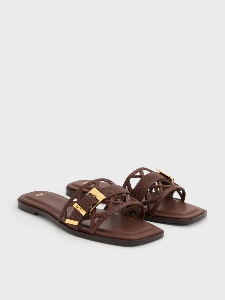 Sandal Selip Cut-Out Whitney Leather, Brown, hi-res
