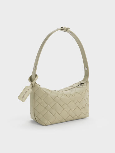 Ivette Woven Shoulder Bag, Pale Olive, hi-res
