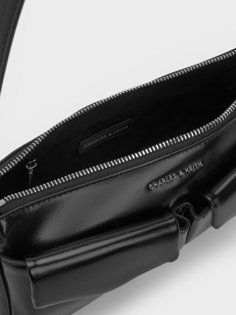 Rachel Front-Pocket Chain Shoulder Bag, Noir, hi-res