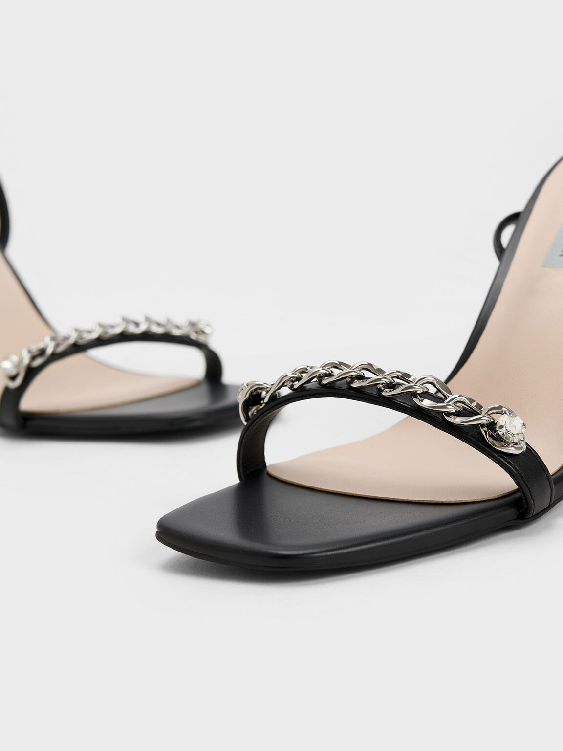 Sandal Ankle Strap Chain-Embellished, Black, hi-res
