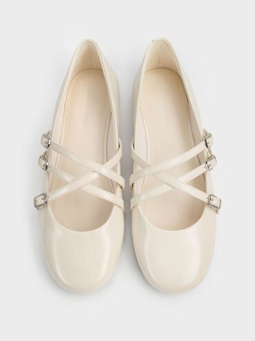 Triple-Strap Crossover Mary Jane Flats, Chalk, hi-res