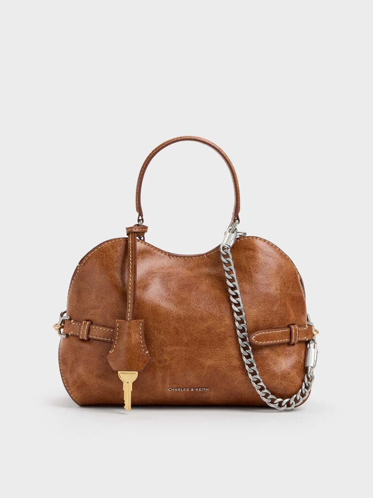 Tas Tote Side-Belt Chain Delfina, Distressed Tan, hi-res