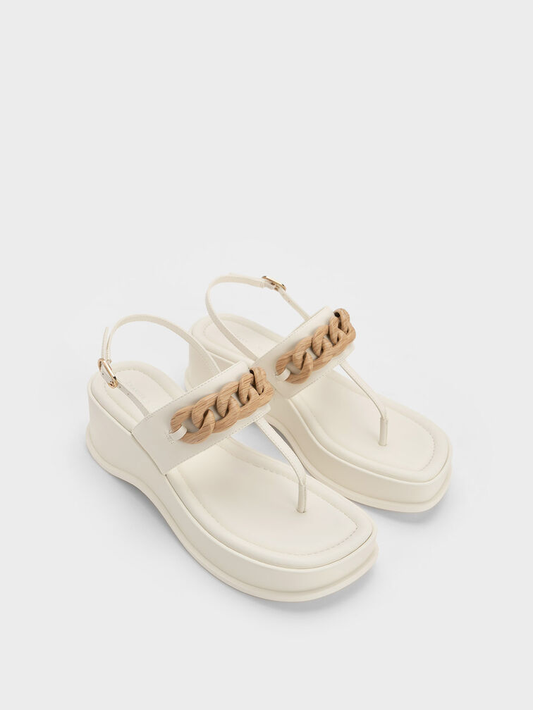 Chain-Link Thong Sandals, White, hi-res