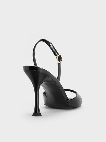 Patent Sculptural-Heel Slingback Sandals, Black Patent, hi-res