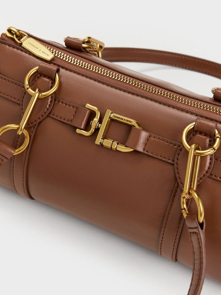 Tas Bahu Elongated Metallic-Accent Gwynne, Chocolate, hi-res