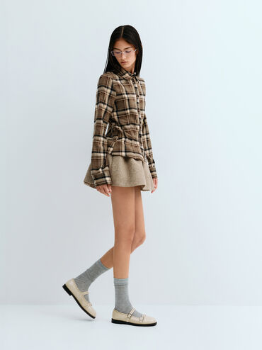 Double-Strap Brogue Mary Janes, Beige, hi-res