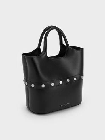 Bobbie Studded Convertible Two-Way Bucket Bag, Noir, hi-res