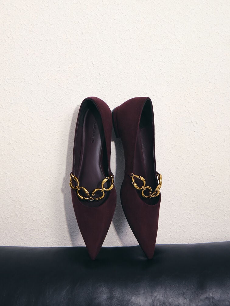 Faux Suede Metallic-Accent Ballet Flats, Burgundy, hi-res