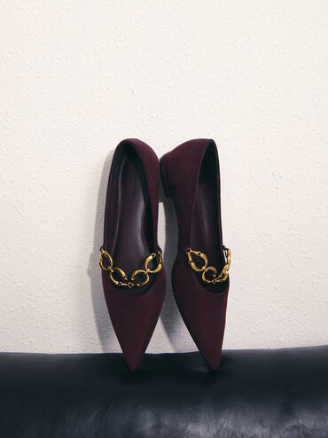 Faux Suede Metallic-Accent Ballet Flats, Burgundy, hi-res