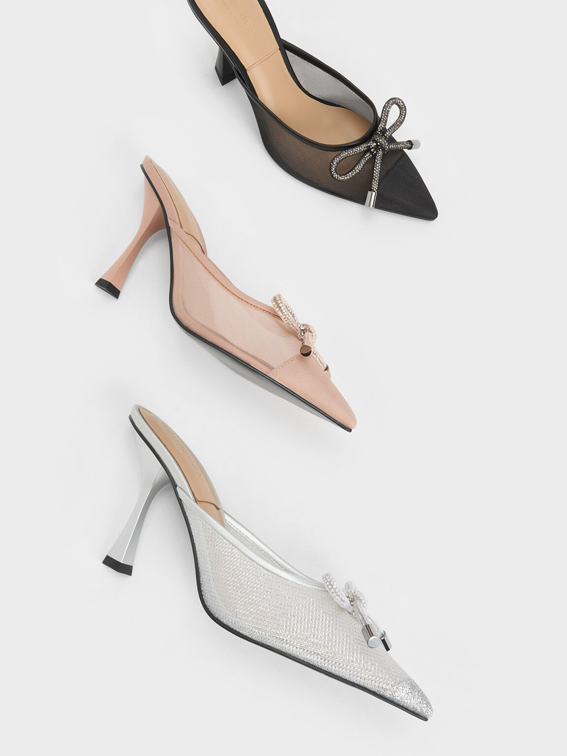 Black Bow Tie Mesh Mules CHARLES KEITH ID