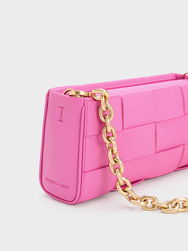 Woven Chain-Handle Bag, Pink, hi-res