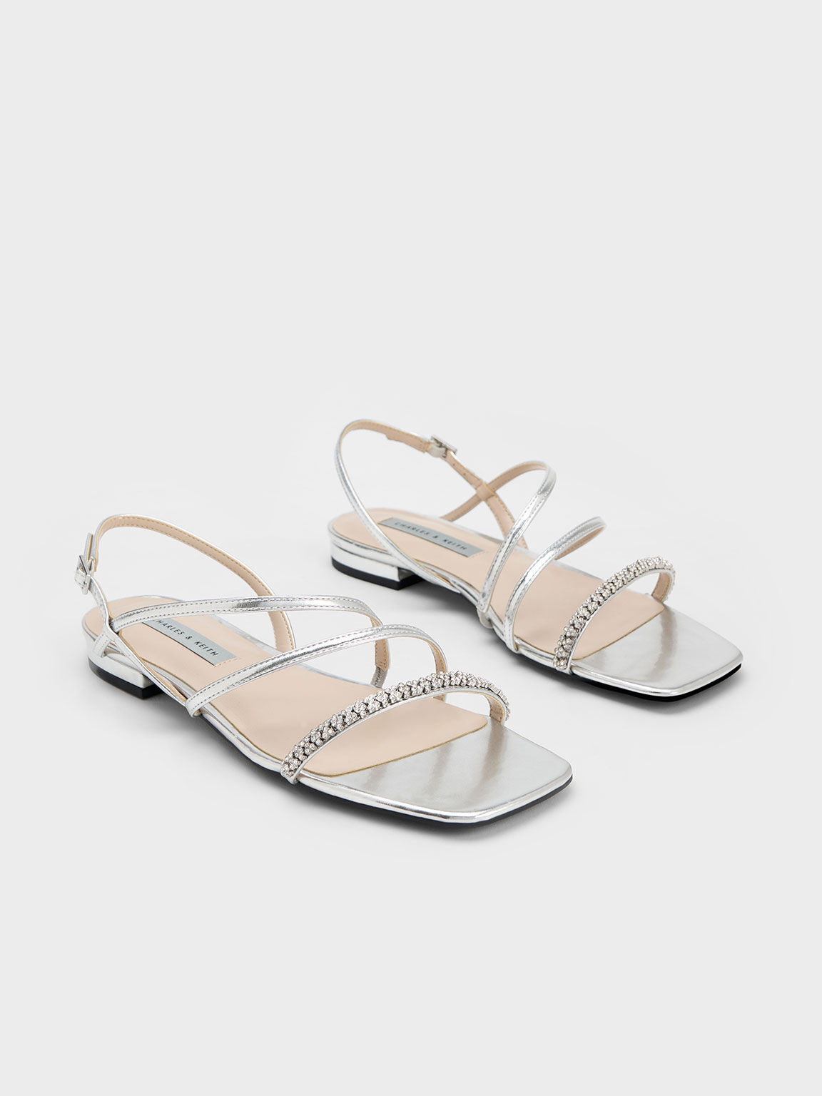 Silver Gem-Encrusted Strappy Metallic 