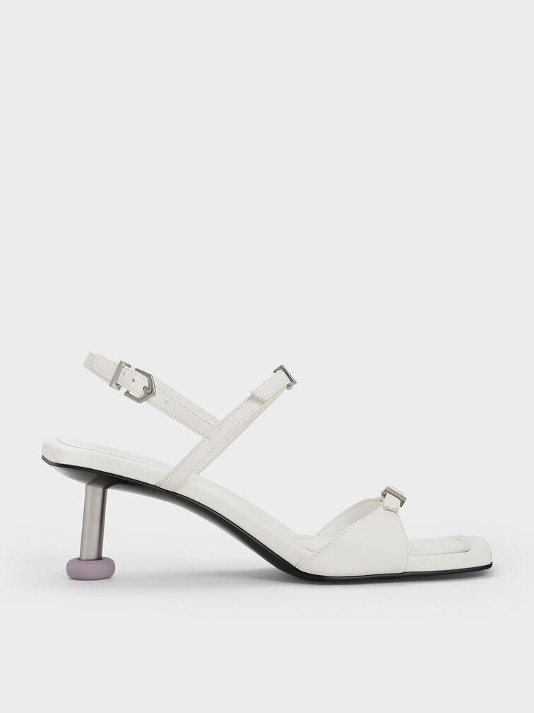 Sandal Buckled Sculptural Heel, White, hi-res