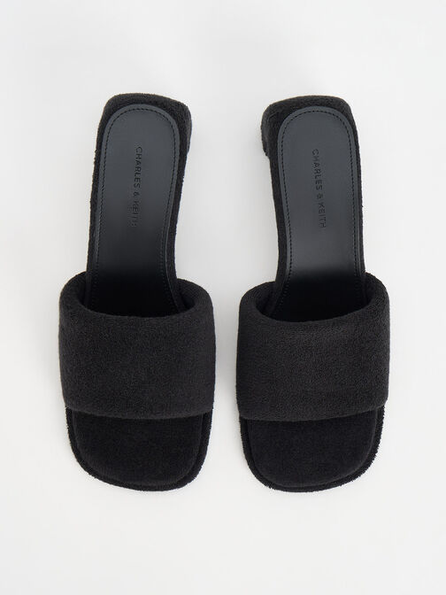 Sepatu Mules Curved-Heel Loey Textured, Black Textured, hi-res