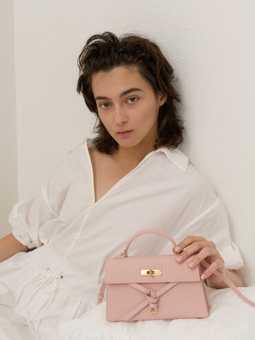 Tas Top Handle Knotted-Belt Tricha, Pink, hi-res