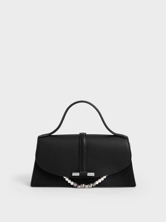 Lush Leather & Canvas Beaded-Handle Bag, Black, hi-res