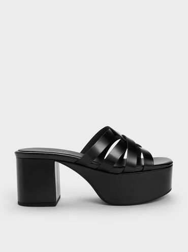 Sepatu Platform Mules Interwoven Chunky, Black Box, hi-res