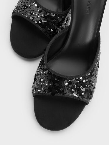 Sepatu Mules Stiletto-Heels Sequinned, Black Textured, hi-res