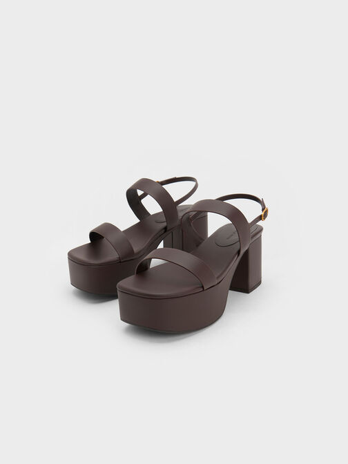 Sandal Platform Slingback Double Strap, Brown, hi-res