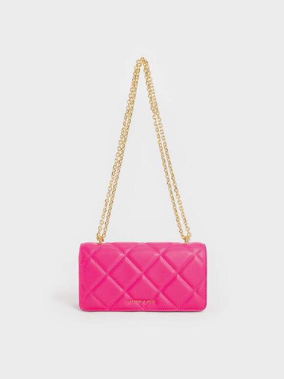 Dompet Panjang Paffuto Chain Handle Quilted, Fuchsia, hi-res