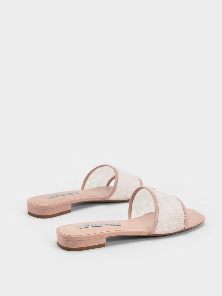 Bead-Embellished Mesh Flat Sandals, Nude, hi-res
