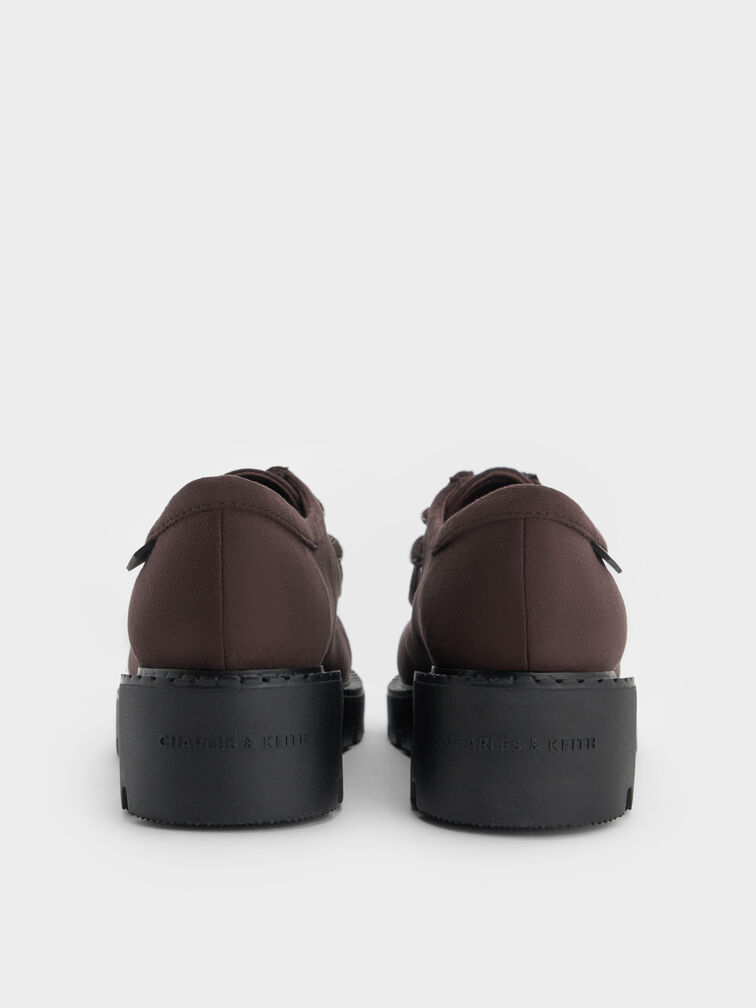 Sepatu Patterned-Lace Derbys Faux Suede, Dark Brown Textured, hi-res