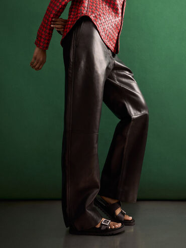 Sandal Double-Strap Gem-Buckle Recycled Polyester, Black Textured, hi-res