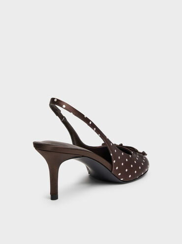 Imani Polka-Dot Asymmetric Slingback Pumps, Dark Brown Textured, hi-res